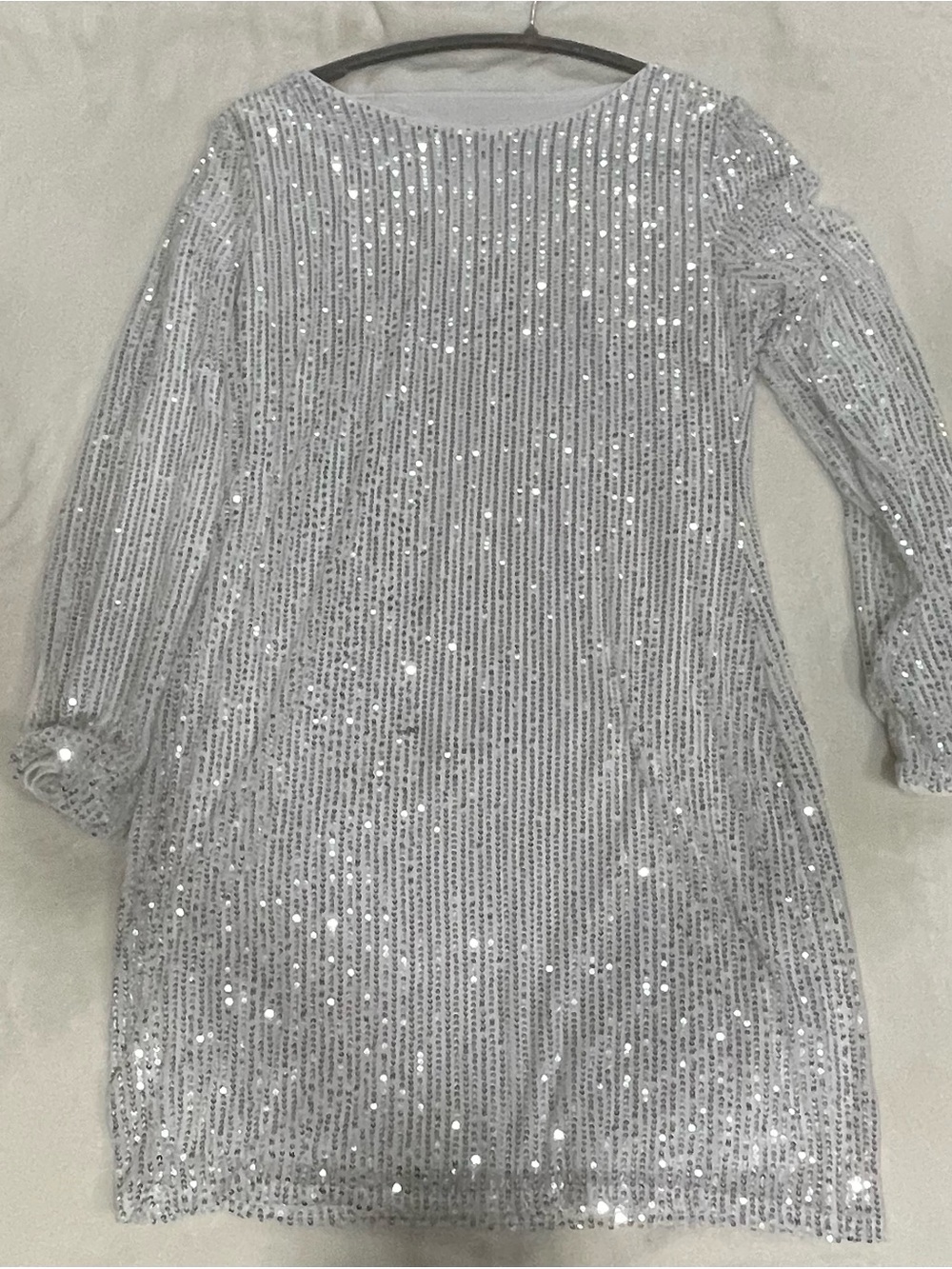 Silver Sequin Long-Sleeve Shift Dress